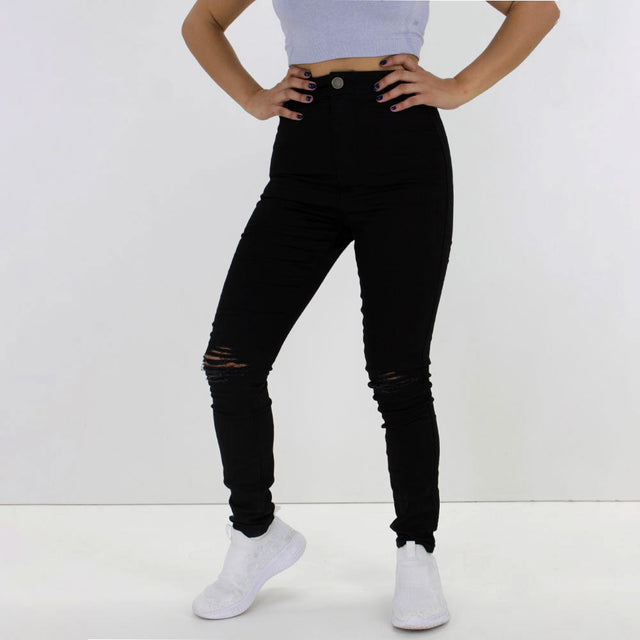 Image for Women's Plain Slim Fit Ripped Jeans Pant,Black