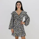 Image for Women's Floral Printed Ruffled Dress,Black