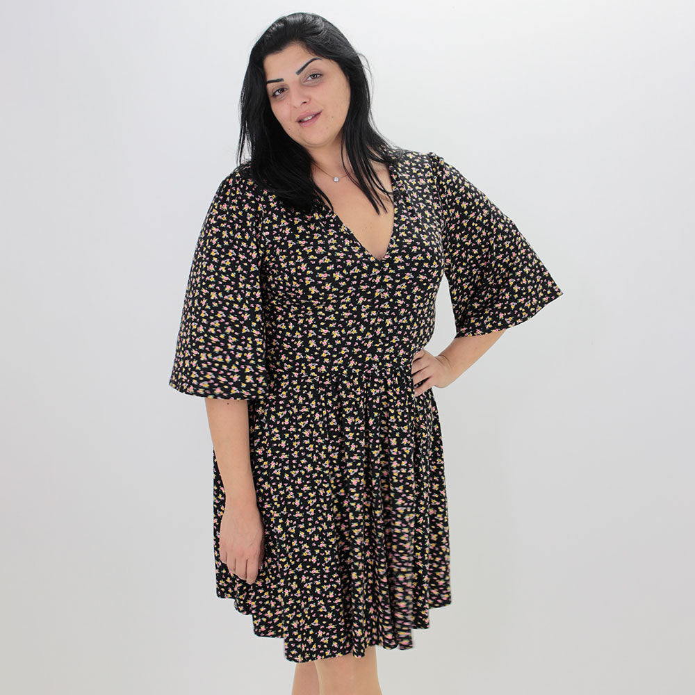 Image for Women's Floral Printed Short Dress,Black