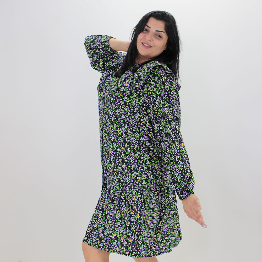 Image for Women's Floral Graphic Printed Short Dress,Black