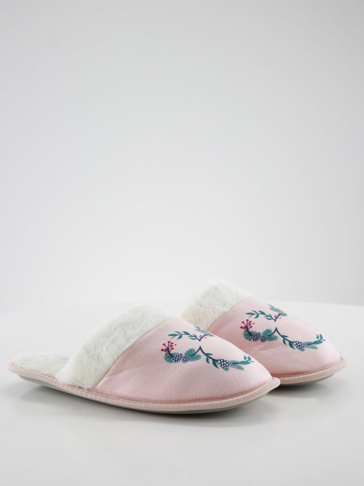 Image for Women's Faux Fur Floral Slippers,Pink