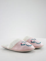 Image for Women's Faux Fur Floral Slippers,Pink