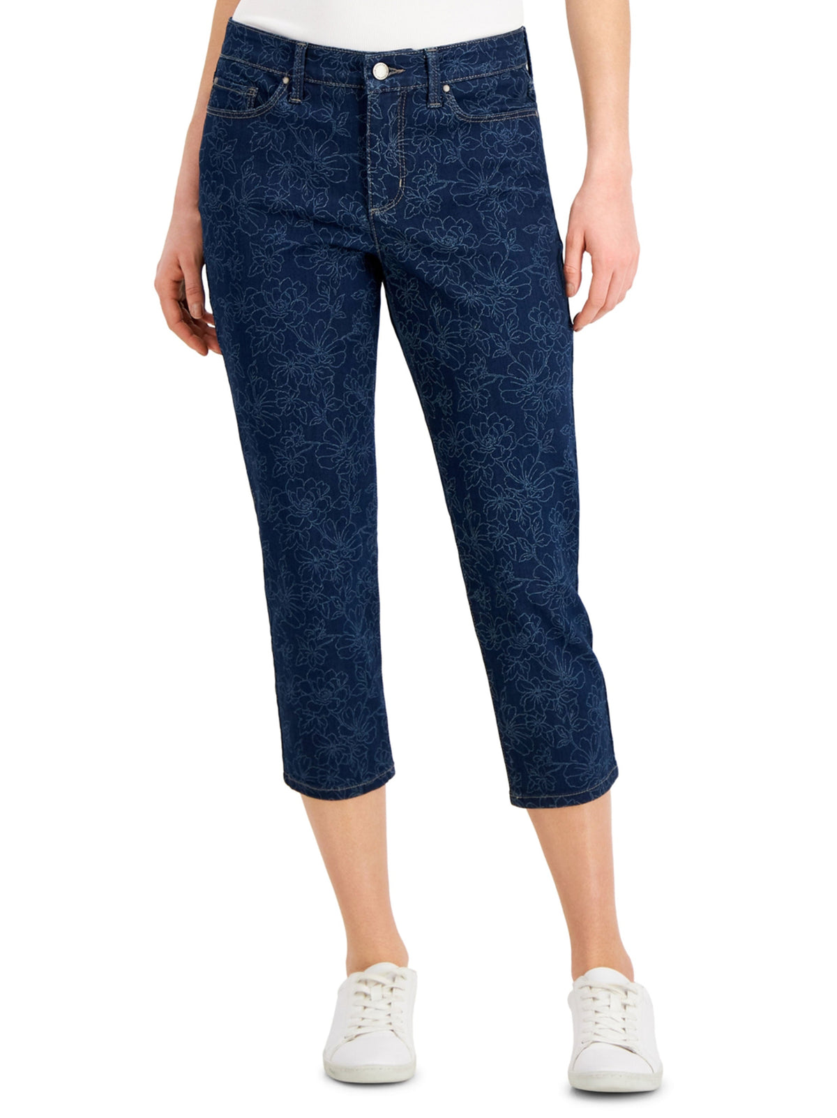 Image for Women's Flower Line Capri Jeans,Blue