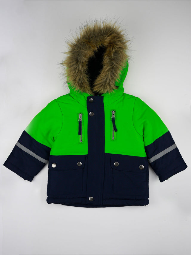 Image for Kids Boy Faux Fur Hooded Jacket,Green/Navy