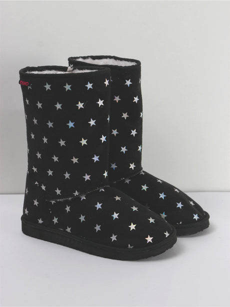 Image for Women's Faux Stars Print Mid-Calf Ankle Boot,Black