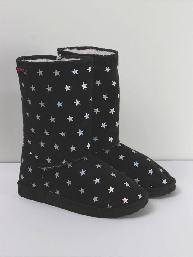 Image for Women's Faux Stars Print Mid-Calf Ankle Boot,Black