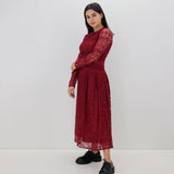 Women's All Over Lace Dress,Burgundy