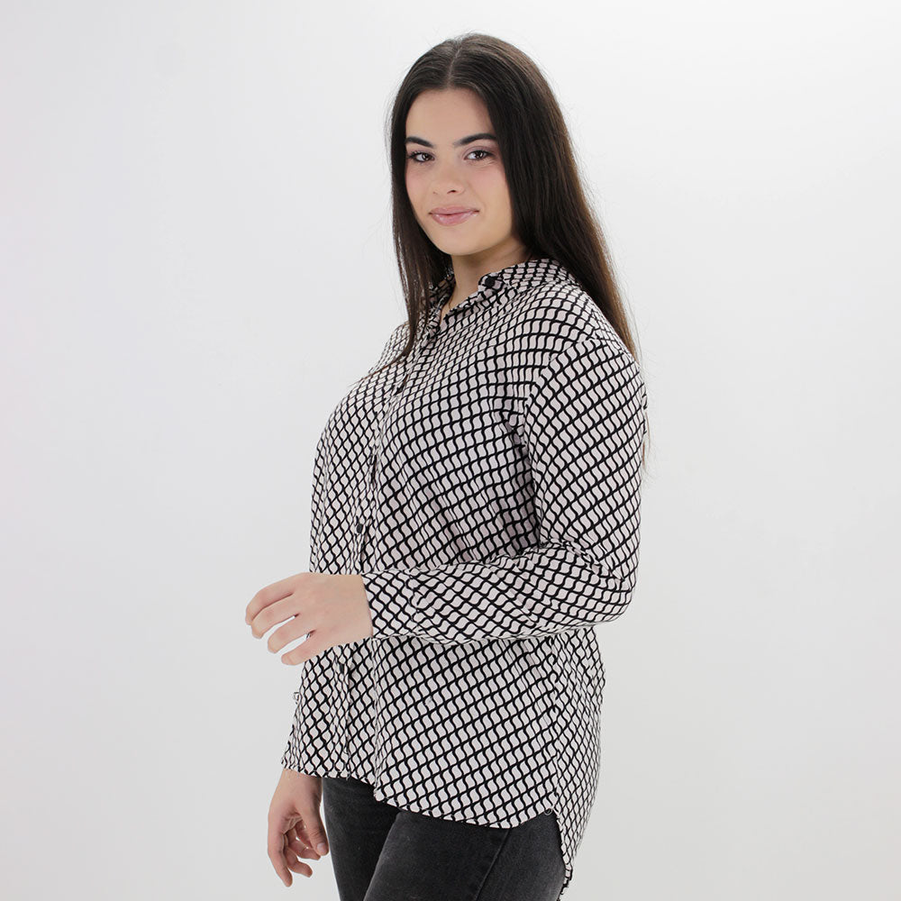 Image for Women's Plaid Printed Dress Shirt,White