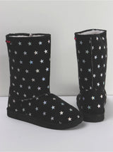 Image for Women's Faux Stars Print Mid-Calf Ankle Boot,Black