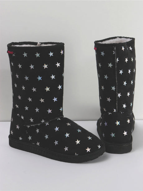 Image for Women's Faux Stars Print Mid-Calf Ankle Boot,Black