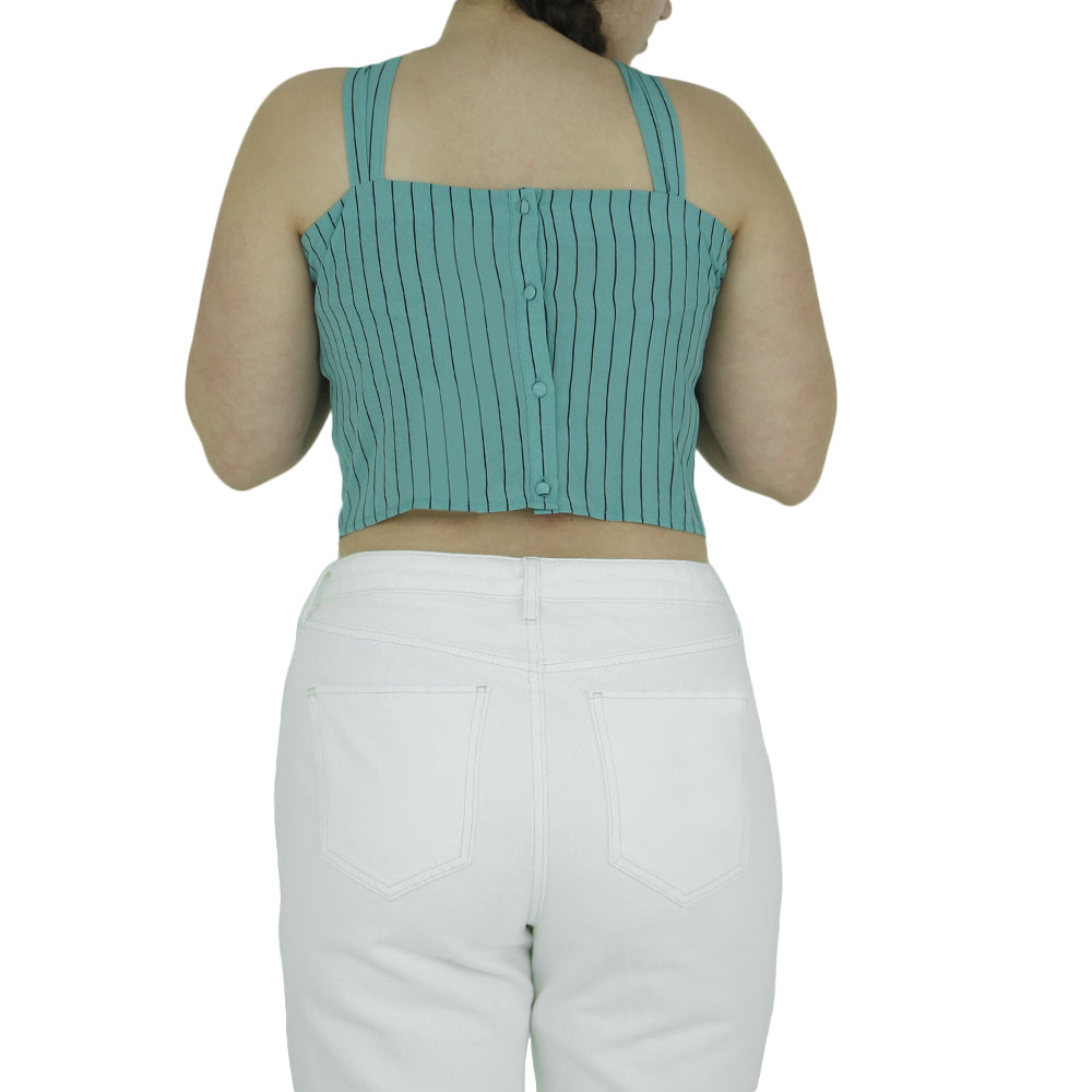 Women's Striped Crop Top,Green