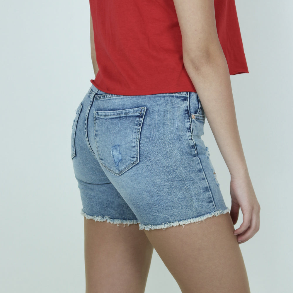 Women's Ripped Denim Short,Blue