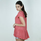 Women's Ruffled Casual Top,Coral
