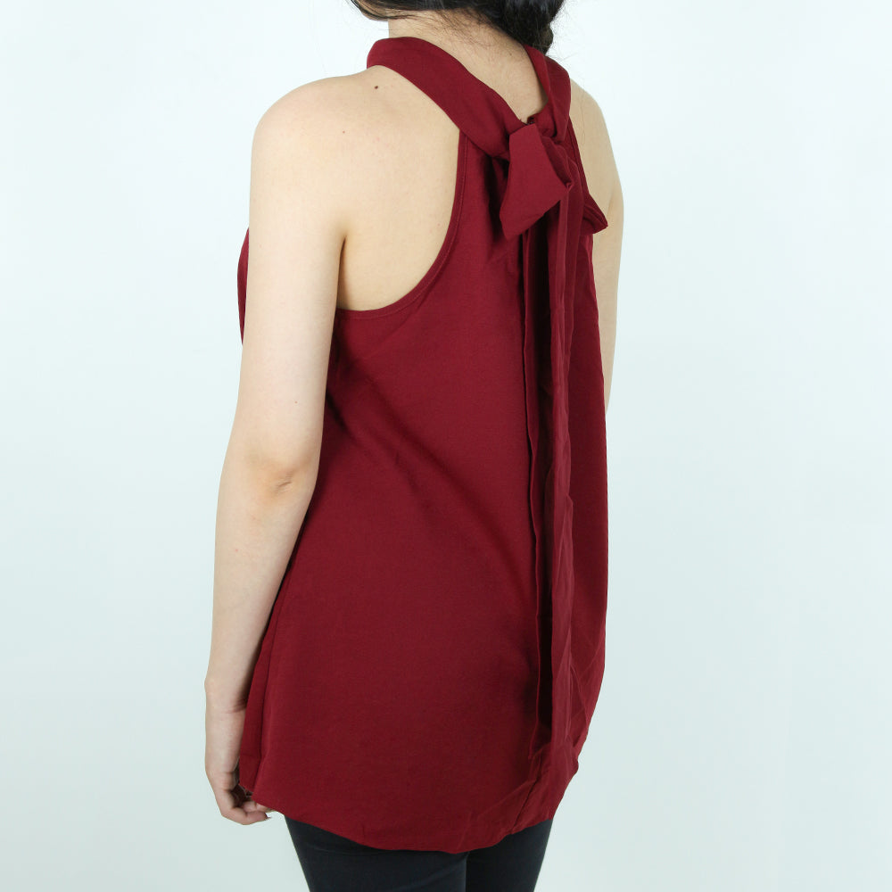 Women's Plain Solid Casual Top,Burgundy