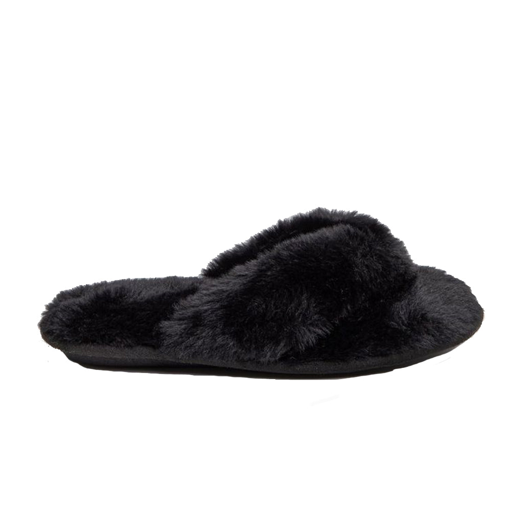 Image for Women's faux fur thong slippers,Black