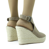 Image for Women's Faux Suede Wedge Sandal,Greige
